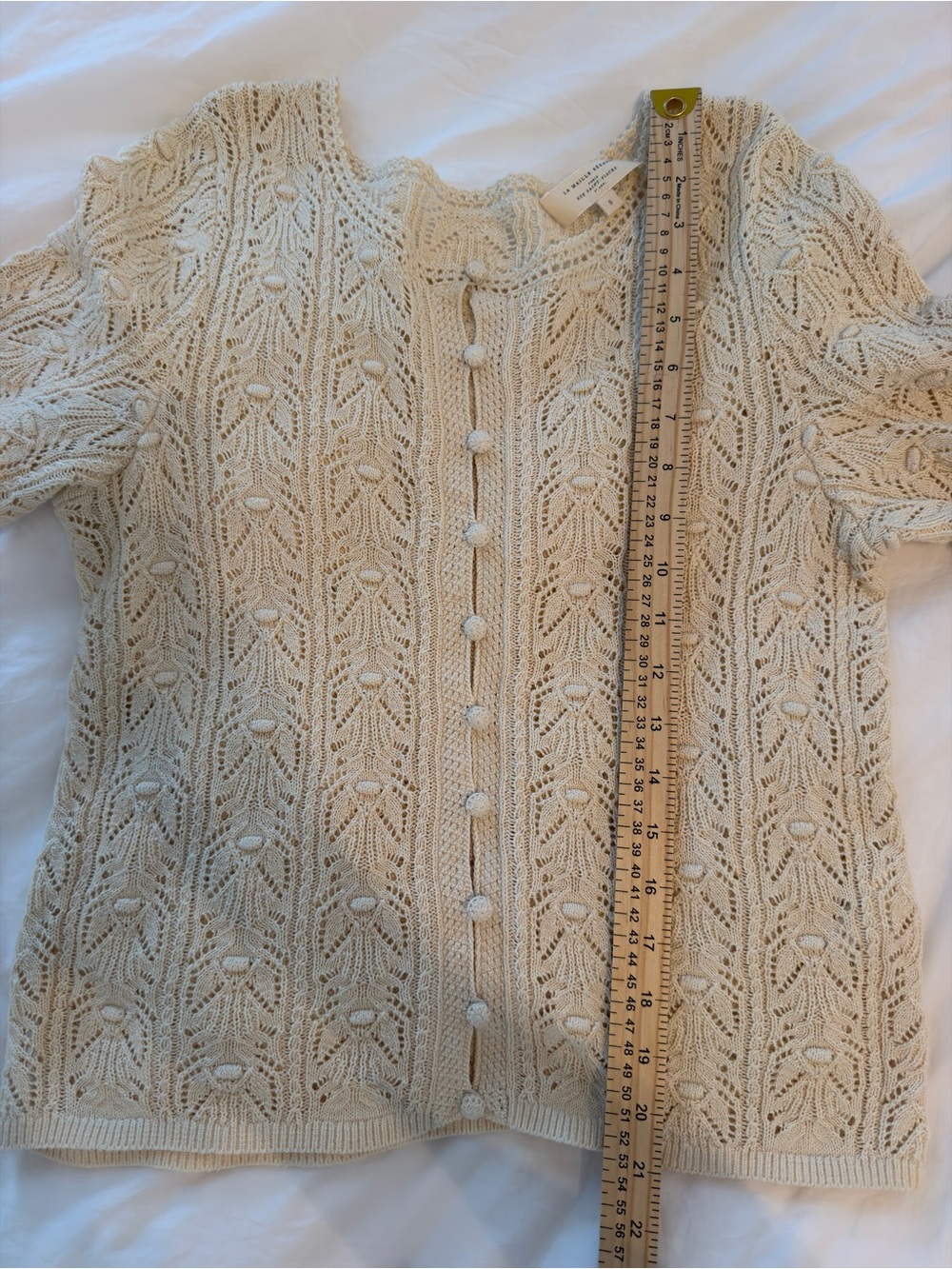 Sezane Cream Crochet Knit Short Sleeve Cardigan MILANE cream - Picture 4 of 5